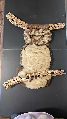 Vintage Jute Owl Macrame Wall Hanging 70s Mid Century MCM Boho Tan Cholla Wood • $16.99