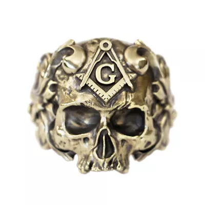 Solid Brass Details Masonic Skull Punk Ring BR449A US Size 6~15 • $35