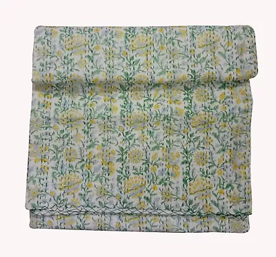 Cotton Kantha Quilt Queen Size Bedspread Indian Throw Blanket Bedding Comforter • $79.99