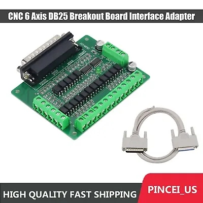 CNC 6 Axis DB25 Breakout Board Interface Adapter MACH3 KCAM4 EMC2 + Cable Pe66 • $25.02