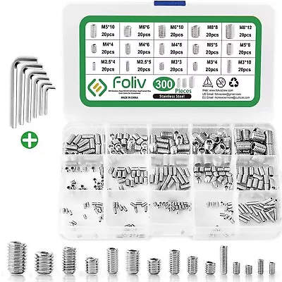 Set Screws 300Pcs Metric Hex Allen Head Socket Set Screw Bolts Assortment Kit • $15.99