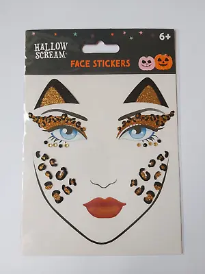 Glitter Cheetah Face Stickers Gems Halloween Glitter Cat Face Stickers • £5.49