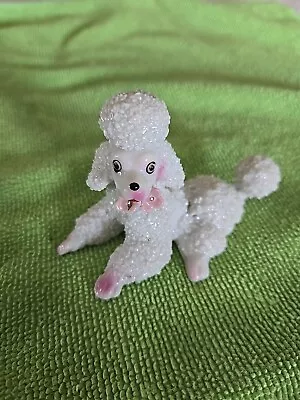 Vintage Porcelain Ceramic Figurine Small White French Poodle Dog Laying Japan.   • $8