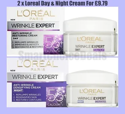 2x Skin Expert L'Oreal Paris Wrinkle Expert Day & Night Cream 55+ Calcium 50ml • £10.49