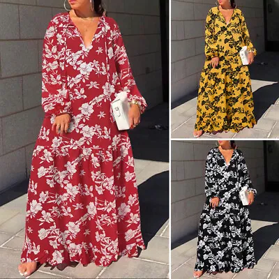 $28.69 • Buy ZANZEA Womens Hippie Floral Long Sleeve V Neck Hawaiian Oversized Maxi Dress AU