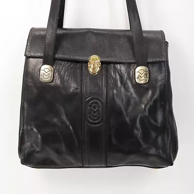 Vtg Marino Orlandi Leather Handbag Italy Black Shoulder Bag Signature Lined • $59.96