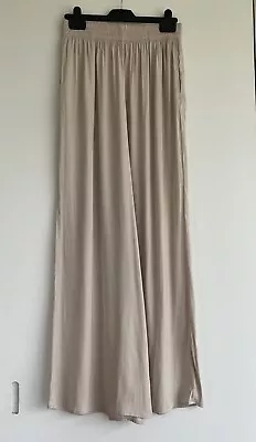 Zara Wide Leg Flowing Trousers With Pockets Pale Beige S Worn Once V Flattering • £18