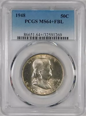 1948 50c BU Franklin Silver Half Dollar NGC MS64+ FBL **Full Bell Line** • $46