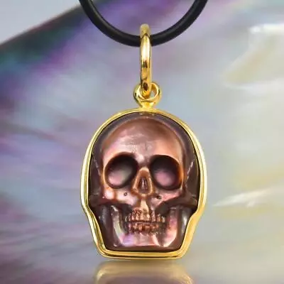 Skull Pendant Mother-of-Pearl Abalone Shell & Gold Vermeil Sterling Silver 6.18g • $56