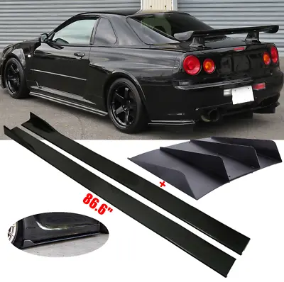 Rear Bumper Lip Diffuser Splitter 4 Fins + Side Skirt For Mazda Miata 2 3 6 • $145.29