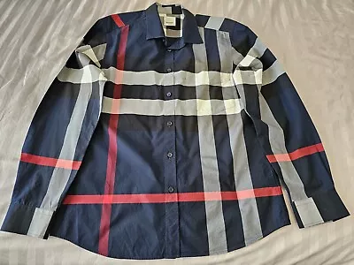 Burberry Somerton Navy Blue Check Shirt Large • $300