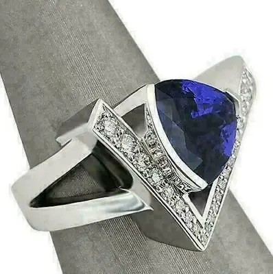3Ct Trillion Cut Tanzanite Solitaire Engagement Ring 14K White Gold Finish • £103.99