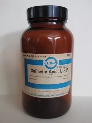 Pharmacy J.T. Baker Chemical CO Glass Salicylic Acid Medicine Bottle EMPTY • $7.20