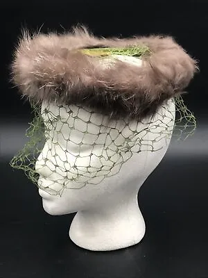 Vintage 50s Hat Church Mink Fur Hat Halo Hat With Netting • $18.99