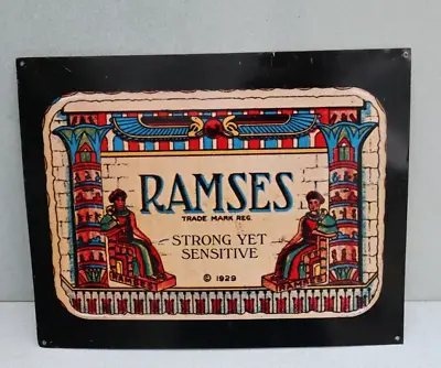 Vintage RAMSES Prophylactic Restroom Gas Station Condom Tin Tacker Sign • $7.50