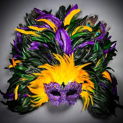 Mardi Gras Luxury Venetian Carnival Halloween Masquerade Costume Feather Mask • $69.95