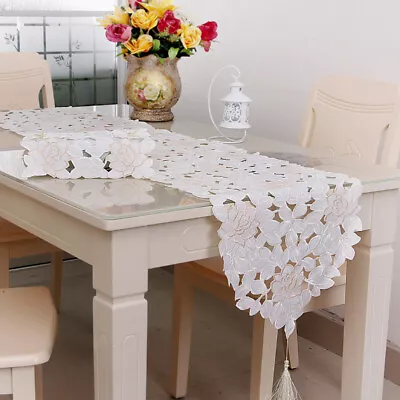 Embroidery Floral Lace Table Runner Wedding Banquet Party Table Home Decor • £9.99