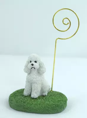 Poodle White Figurine Card Note Or Memo Holder - Photo Holder - Desk Figurine • $12