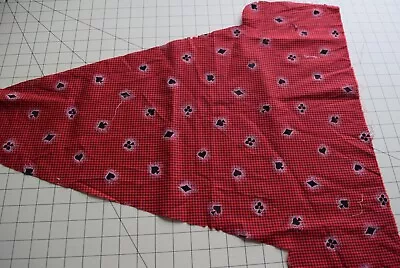 3055  Sm Pcs Antique 1960's Cotton Fabric Red Gingham With Fuzzy Card Suit Bits • $2.99