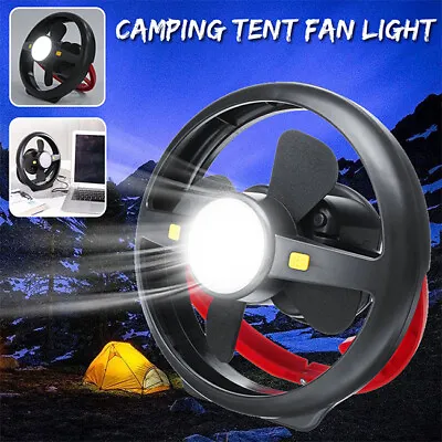Rechargeable LED Light Tent Camping Fan Hanging Hook Portable Lamp Torch • $31.60