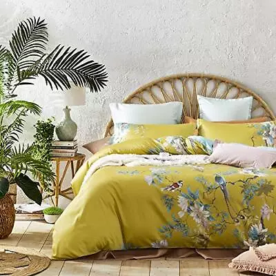 Exotic Modern Floral Print Bedding Birds Flowers Dusty Grey Design 100% Cotto... • $135.88