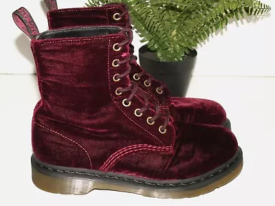 Dr. Martens 1460 PAGE Cherry Velvet Boots 8-eyelet Vegan UK 5 EU 38 US 7 • £119