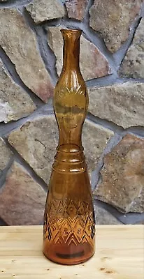 Vintage Mid Century Art Glass Amber Bottle Woman Face Made In Italy By Vimax • $85