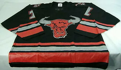 New Vintage Mens Large 48L WWF WWE The Rock Jersey Shirt Bulls Black Red XL USA • $38.24