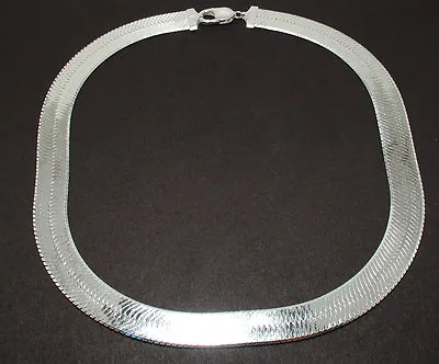 14mm Bold Wide Herringbone Chain Necklace Solid 925 Sterling Silver • $224