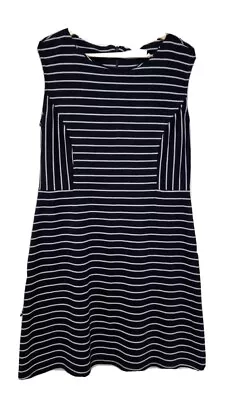 Oasis Nautical Sailor Striped Stretch A Line Dress Size L 10 12 Blue White • £10