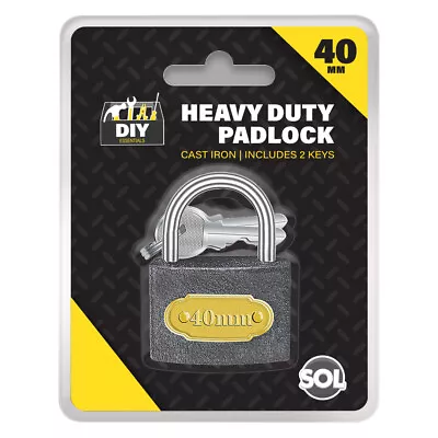 Padlock 40mm Heavy Duty Iron Outdoor Shed Safety Security Shackle Lock 2 Key • £2.99
