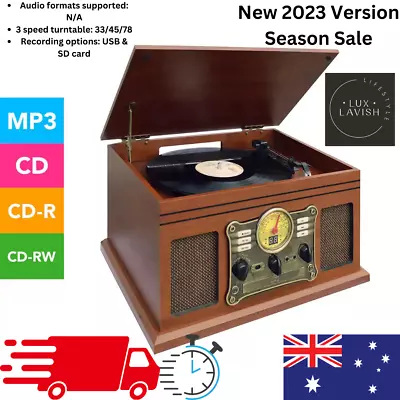 Bluetooth Turntable LP Vinyl Record Player Recorder AUX MP3 CD Cassette RETRO AU • $193.95