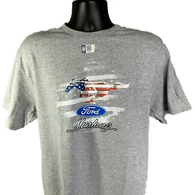 Ford Mustang T-Shirt - Gray W/ Red White & Blue Patriotic Pony Emblem / Logo • $17.99