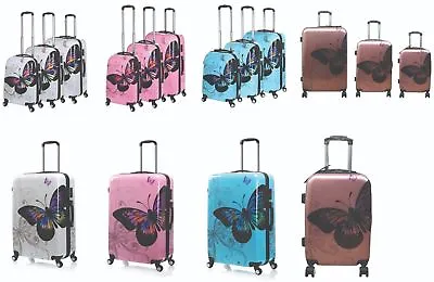 Butterfly Hard Shell 4 Wheel Spinner Suitcase PC Luggage Trolley Case Cabin Bag • £120.99