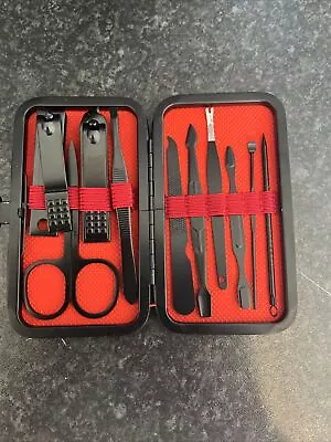 7pcs Stainless Steel Black Nail Clipper Set Kit Case Manicure Pedicure Travel • £1