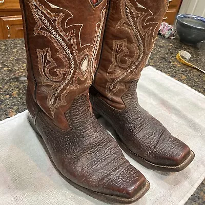 VTG Authentic Mexican Brown Leather Cowboy Boots Square Toe Botas Cofradia Sz 11 • $115