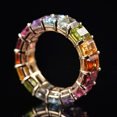 Glamorous Fancy Cocktail Multicolor Natural Gemstone Ring Band 18K Yellow Gold • $599