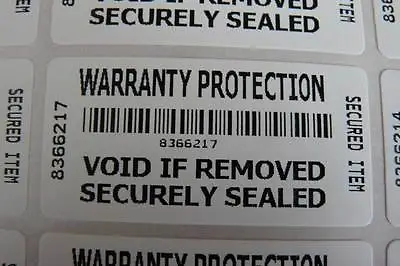 WARRANTY PROTECTION SECURITY LABELS WHITE De-laminating Stickers TAMPER EVIDENT  • £12
