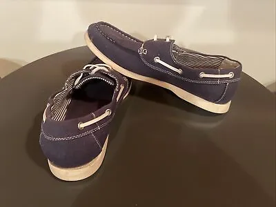H&M Mens Blue Fabric Round Toe Lace Up Low Top 2 Eye Boat Shoes Size 10 • $5