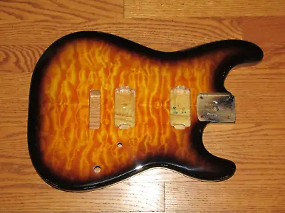 MIGHTY MITE BODY FITS FENDER STRATOCASTER 2 3/16th GUITAR NECK BURST QUILT TOP • $300