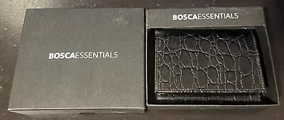 BOSCA Essentials Croco Embossed Leather Slim Trifold 6 Card Wallet Black NEW • $39.94