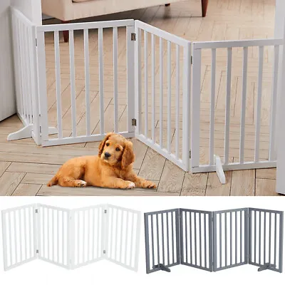3/4 Panels Folding Wooden Pet Gate Freestanding Dog Fence Safety Barrier Divider • £30.95