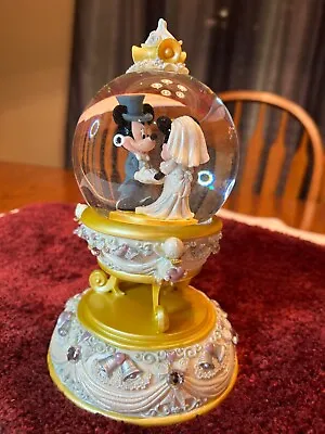 Disney Vintage Mickey & Minnie Mouse Wedding Musical Snow Globe • $40.99