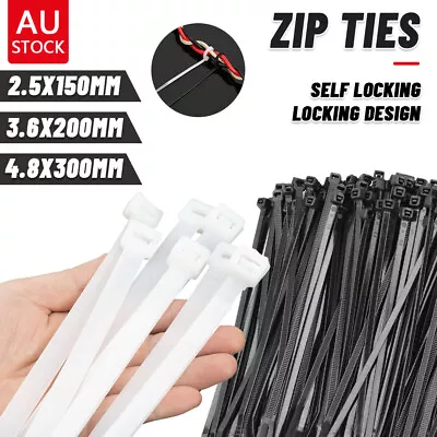 100-1000PCS Black White Small/Thin/Long/Thick Cable Zip Ties Nylon Wraps AU • $14.59
