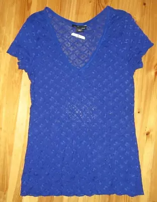 MODA International New M Royal Blue V-Neck S/S Lace Top Pretty • $29.99