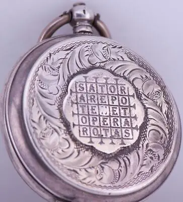 Antique Perret & Fils Pocket Watch Silver Case SATOR Magical Formula Grim Reaper • $1426.49