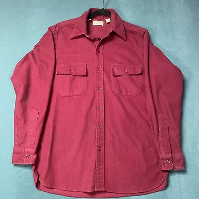 Vintage LL Bean DARK RED Chamois Cloth FLANNEL SHIRT Men SIZE 15.5 Regular USA • $27.99