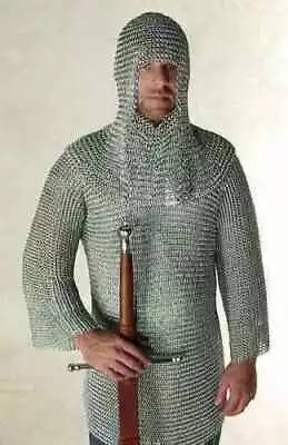 Medieval Long Aluminium Butted Chain Mail Shirt With Coif For Armor • £138.07