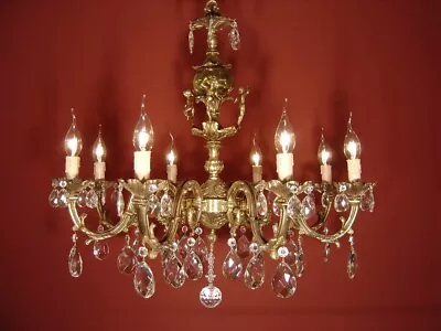 Fine Cherubs Brass Crystal Chandelier Glass Ceiling Lamp 8 Light  Ø 28  • $899