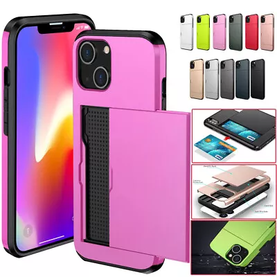 $10.26 • Buy Shockproof Slide Card Slot Holder Case For IPhone 15 14 13 12 11 Pro 8 Plus XR